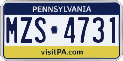 PA license plate MZS4731