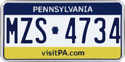 PA license plate MZS4734