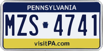 PA license plate MZS4741