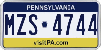 PA license plate MZS4744