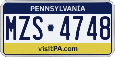PA license plate MZS4748