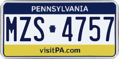 PA license plate MZS4757