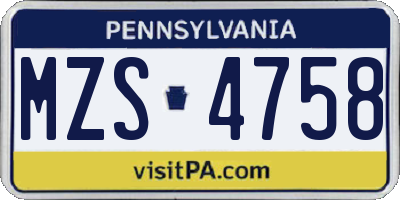 PA license plate MZS4758