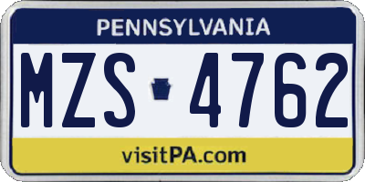 PA license plate MZS4762