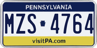 PA license plate MZS4764