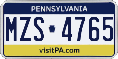 PA license plate MZS4765