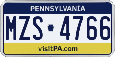 PA license plate MZS4766