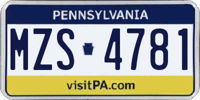 PA license plate MZS4781