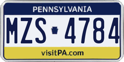 PA license plate MZS4784