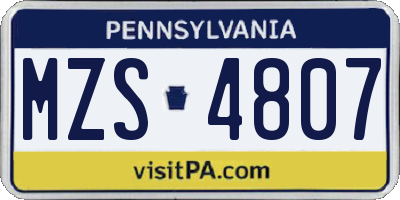 PA license plate MZS4807