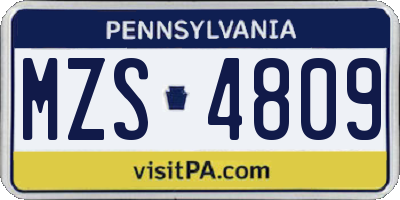 PA license plate MZS4809