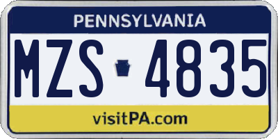 PA license plate MZS4835