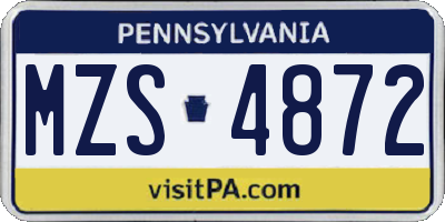 PA license plate MZS4872