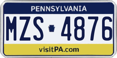 PA license plate MZS4876