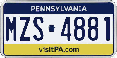 PA license plate MZS4881
