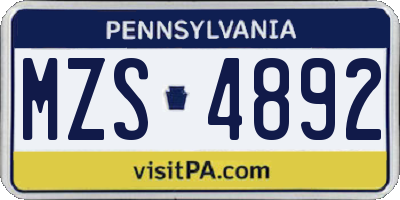 PA license plate MZS4892