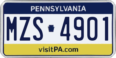 PA license plate MZS4901