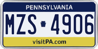 PA license plate MZS4906