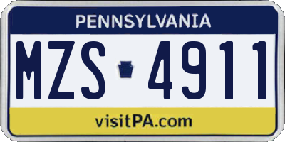 PA license plate MZS4911