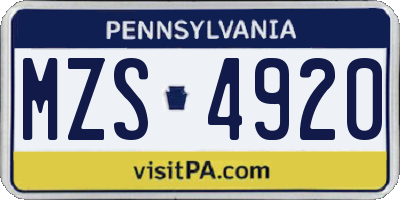 PA license plate MZS4920