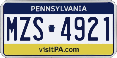 PA license plate MZS4921