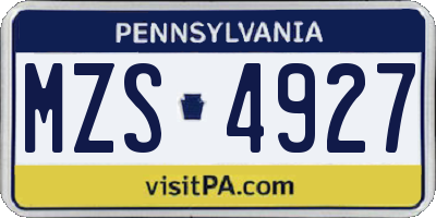 PA license plate MZS4927