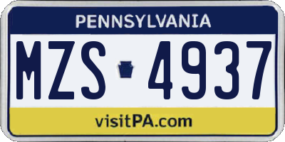 PA license plate MZS4937