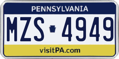 PA license plate MZS4949