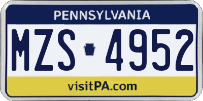 PA license plate MZS4952