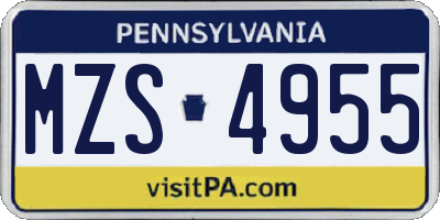 PA license plate MZS4955