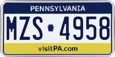 PA license plate MZS4958