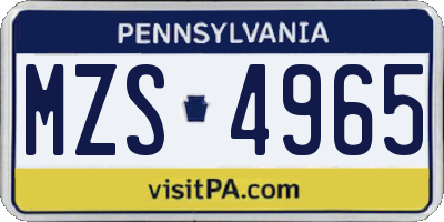 PA license plate MZS4965