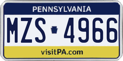 PA license plate MZS4966