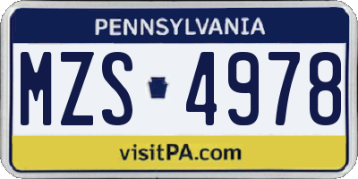 PA license plate MZS4978