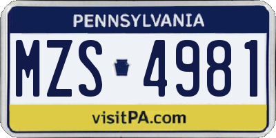 PA license plate MZS4981