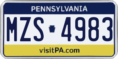 PA license plate MZS4983