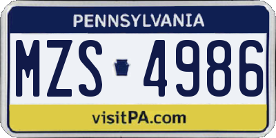 PA license plate MZS4986