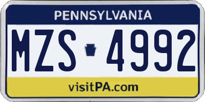 PA license plate MZS4992