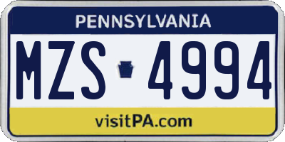 PA license plate MZS4994