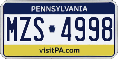 PA license plate MZS4998