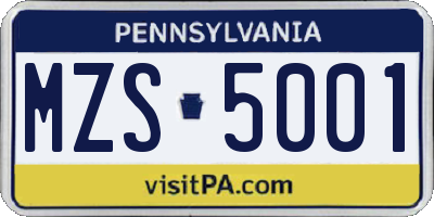 PA license plate MZS5001