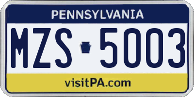 PA license plate MZS5003