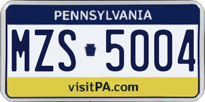 PA license plate MZS5004