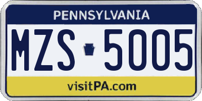 PA license plate MZS5005