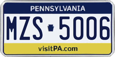 PA license plate MZS5006