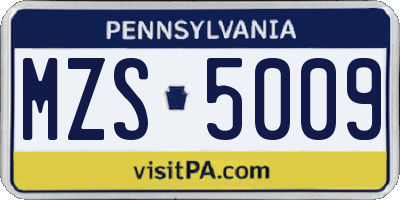 PA license plate MZS5009
