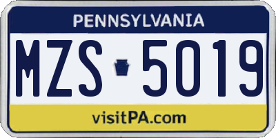PA license plate MZS5019