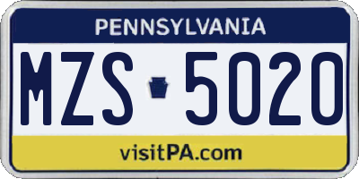PA license plate MZS5020