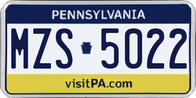 PA license plate MZS5022