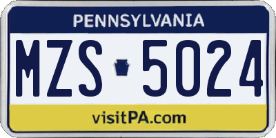 PA license plate MZS5024